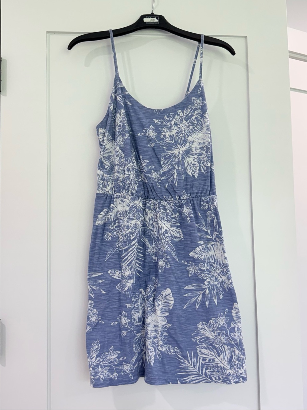 Old Navy Blue White Floral Print Spaghetti Strap Elastic Waist Dress Womens S